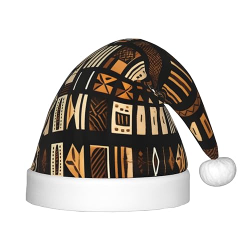 Afrikanische Schlammtuch Tribal 1 Packung Weihnachtsmützen Plüsch Nikolausmütze für Jugendliche Weihnachtskostüm Party und Feiertagsveranstaltung von SDEGTHO