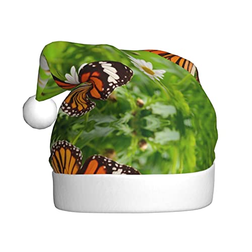 SDFCUMDM Weihnachtsmütze mit Schmetterling auf Gänseblümchen, für Erwachsene, lebendiger Druck und bequeme Passform von SDFCUMDM