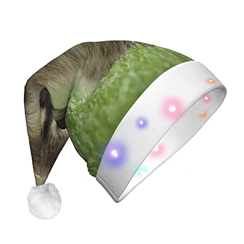 SDFCUMDM Weihnachtsmütze mit niedlichem Waschbär-Druck, LED-Weihnachtsmütze für Erwachsene, Unisex, lustige Weihnachtsmütze geeignet von SDFCUMDM