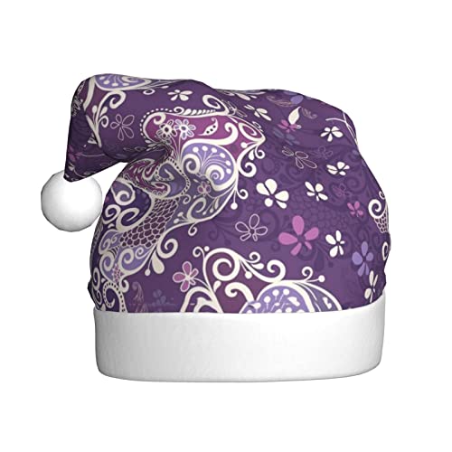 SDFCUMDM Weihnachtsmütze mit violettem Schmetterlings-Aufdruck, für Erwachsene, lebendiger Druck und bequeme Passform von SDFCUMDM