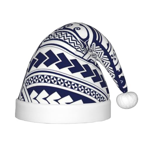 Blauer polynesischer Maori-Stammesmuster-Druck, Outdoor-Weihnachts-Kopfbedeckung, Weihnachtsfeiern, personalisierte Weihnachtsmannmütze, Weihnachtszubehör von SDFHU