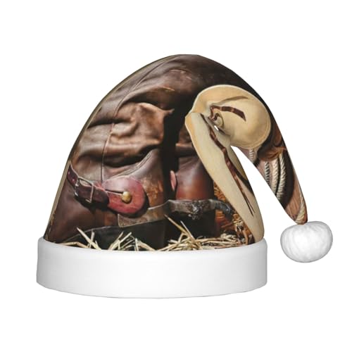 Cowboy-Hut mit Westernstiefeln, bedruckt, Outdoor-Weihnachten, Kopfbedeckung, Weihnachtsfeiern, personalisierte Weihnachtsmannmütze, Weihnachtszubehör von SDFHU