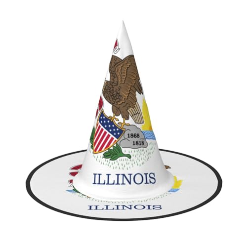 Illinois State Flag Print Lustige Halloween-Hüte für Party-Dekorationen – Einzigartige Hexenhüte für Damen und Herren von SDFHU