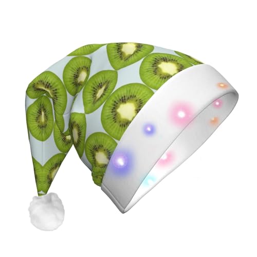 Kiwi Slice Print Weihnachtsmütze mit LED-Lichtern für Erwachsene, Unisex, bequem, festlich, Partyhut von SDFHU