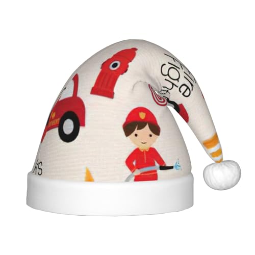 Kleine Jungen und Mädchen im Feuerwehrmann-Druck, Outdoor-Weihnachts-Kopfbedeckung, Weihnachtsfeiern, personalisierte Weihnachtsmannmütze, Weihnachtszubehör von SDFHU