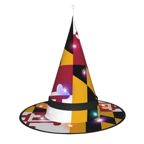 Maryland State Flag Print Stylish Halloween Witch Hat Costume Accessory Light Up Witches Hat Christmas Decor von SDFHU