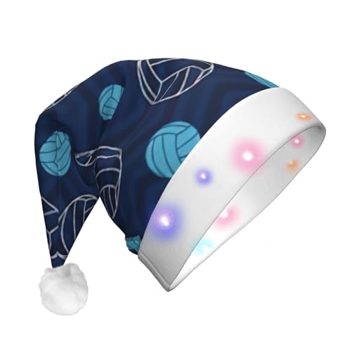 SDFHU Blauer Volleyball-Druck, Weihnachtsmütze mit LED-Lichtern für Erwachsene, Unisex, bequem, festlich, Partyhut von SDFHU