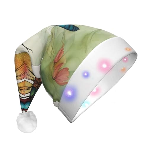 SDFHU Bunte Libellen-Weihnachtsmütze mit LED-Lichtern für Erwachsene, Unisex, bequem, festlich, Partyhut von SDFHU