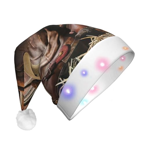 SDFHU Cowboy-Hut mit Westernstiefeln, mit LED-Lichtern, Unisex, bequem, festlich, Partyhut, Schwarz von SDFHU