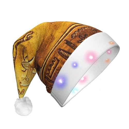 SDFHU Weihnachtsmütze mit Ägypten-Hieroglyphen-Druck, mit LED-Lichtern, für Erwachsene, Unisex, bequem, festlich, Partyhut von SDFHU