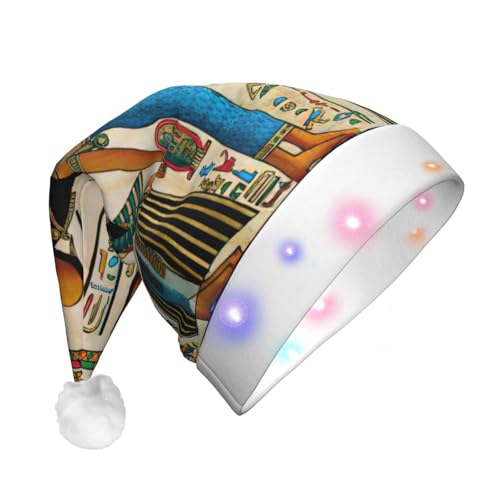 SDFHU Weihnachtsmütze mit Aufschrift "Women in Old Egypt Print" mit LED-Lichtern für Erwachsene, Unisex, bequem, festlich, Partyhut von SDFHU