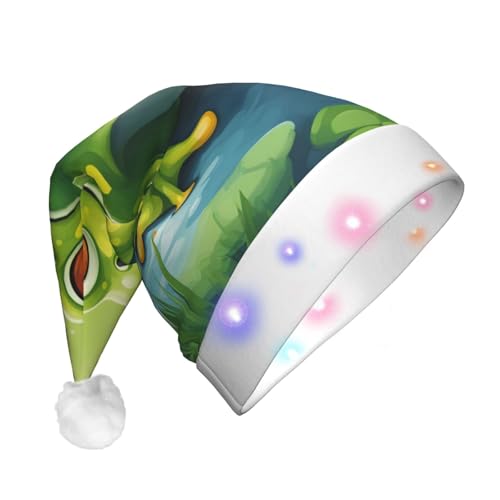 SDFHU Weihnachtsmütze mit Cartoon-Frosch-Motiv, mit LED-Lichtern, Unisex, bequem, festlich, Partyhut von SDFHU