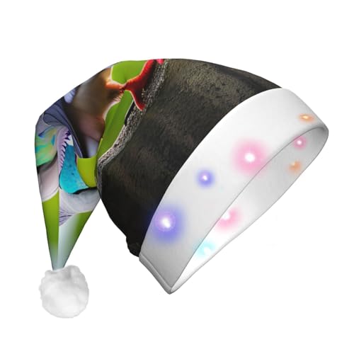 SDFHU Weihnachtsmütze mit Cartoon-Taubenmotiv, 3 Drucke, mit LED-Lichtern, für Erwachsene, Unisex, bequem, festlich, Partyhut von SDFHU