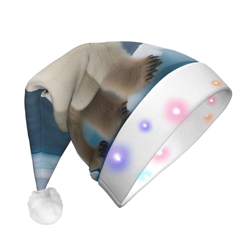 SDFHU Weihnachtsmütze mit Eisbär-Aufdruck, mit LED-Lichtern, für Erwachsene, Unisex, bequem, festlich, Partyhut von SDFHU