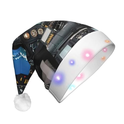 SDFHU Weihnachtsmütze mit Flugzeug-Cockpit-Druck, mit LED-Lichtern, für Erwachsene, Unisex, bequem, festlich, Partyhut von SDFHU