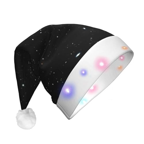 SDFHU Weihnachtsmütze mit Glitzer-Druck, mit LED-Lichtern, für Erwachsene, Unisex, bequem, festlich, Partyhut, Schwarz von SDFHU