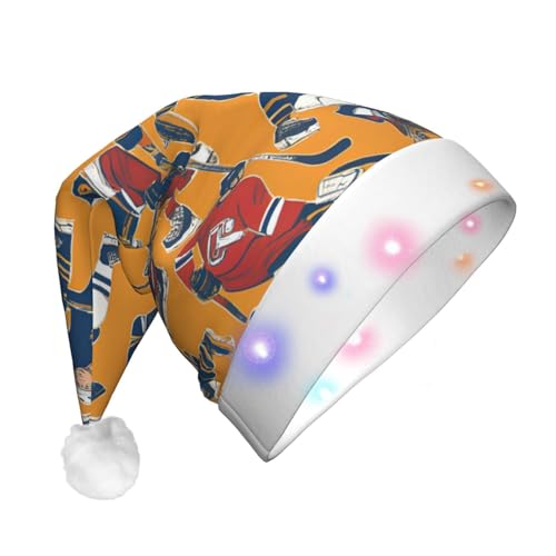 SDFHU Weihnachtsmütze mit Hockey-Aufdruck und LED-Lichtern für Erwachsene, Unisex, bequem, festlich, Partyhut von SDFHU