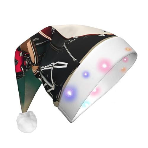 SDFHU Weihnachtsmütze mit Jazz-Trommel-Druck, mit LED-Lichtern, für Erwachsene, Unisex, bequem, festlich, Partyhut von SDFHU