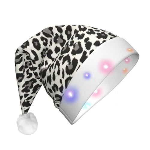 SDFHU Weihnachtsmütze mit Leopardenmuster, mit LED-Lichtern, für Erwachsene, Unisex, bequem, festlich, Partyhut, Schwarz von SDFHU