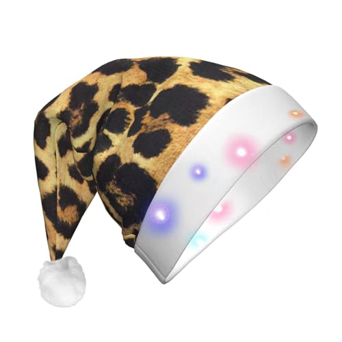 SDFHU Weihnachtsmütze mit Leopardenmuster und LED-Lichtern für Erwachsene, Unisex, bequem, festlich, Partyhut von SDFHU