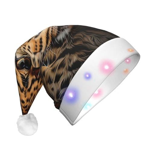 SDFHU Weihnachtsmütze mit Leopardenmuster und LED-Lichtern für Erwachsene, Unisex, bequem, festlich, Partyhut von SDFHU