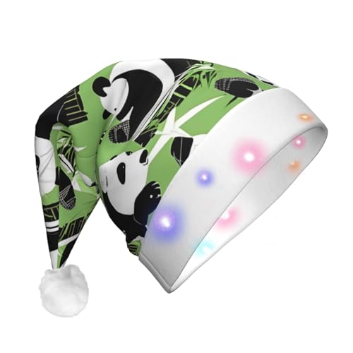 SDFHU Weihnachtsmütze mit Panda-Motiv, Bambus-Druck, mit LED-Lichtern, für Erwachsene, Unisex, bequem, festlich, Partyhut von SDFHU