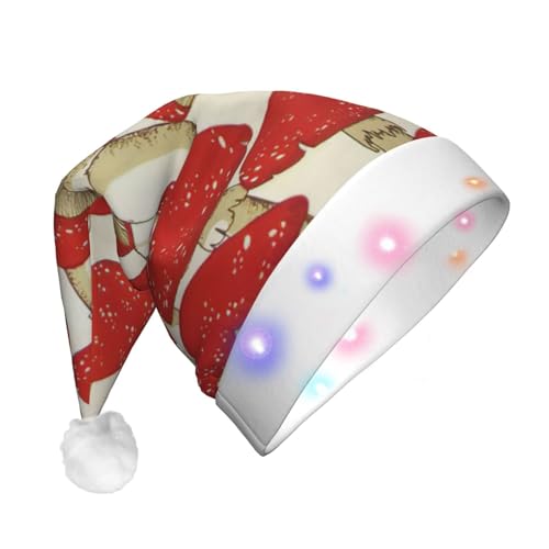 SDFHU Weihnachtsmütze mit Pilzdruck, mit LED-Lichtern, für Erwachsene, Unisex, bequem, festlich, Partyhut, Rot / Weiß von SDFHU