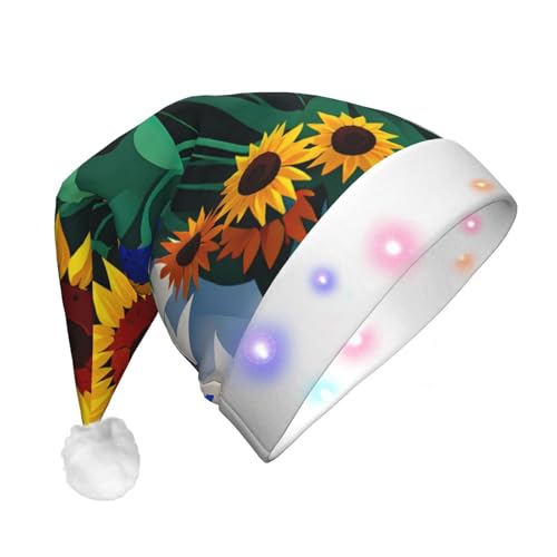 SDFHU Weihnachtsmütze mit Sonnenblumen-Motiv und LED-Lichtern für Erwachsene, Unisex, bequem, festlich, Partyhut von SDFHU