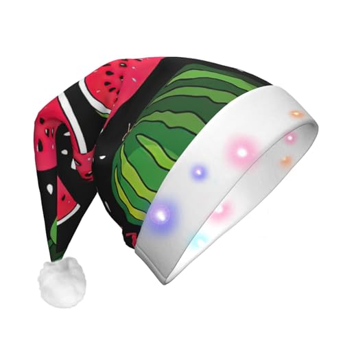 SDFHU Weihnachtsmütze mit Wassermelonen-Druck, mit LED-Lichtern, für Erwachsene, Unisex, bequem, festlich, Partyhut von SDFHU