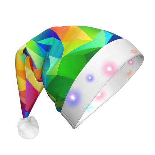 SDFHU Weihnachtsmütze mit geometrischem Regenbogen-Druck, mit LED-Lichtern, für Erwachsene, Unisex, bequem, festlich, Partyhut von SDFHU