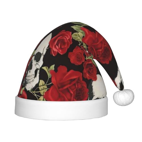 Weihnachts-Kopfbedeckung mit Rosen-Totenkopf-Aufdruck, Weihnachtsmannmütze, Weihnachtszubehör von SDFHU