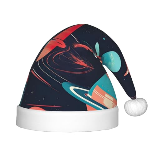 Weihnachts-Kopfbedeckung mit Weltraumplaneten-Druck, Weihnachtsmannmütze, Weihnachtsaccessoire von SDFHU