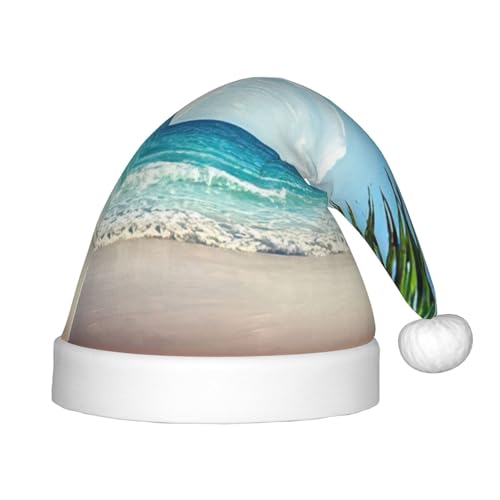 Weihnachts-Kopfbedeckung mit tropischer Palme, Hawaii-Strand-Druck, Weihnachtsmannmütze, Weihnachtsaccessoire von SDFHU