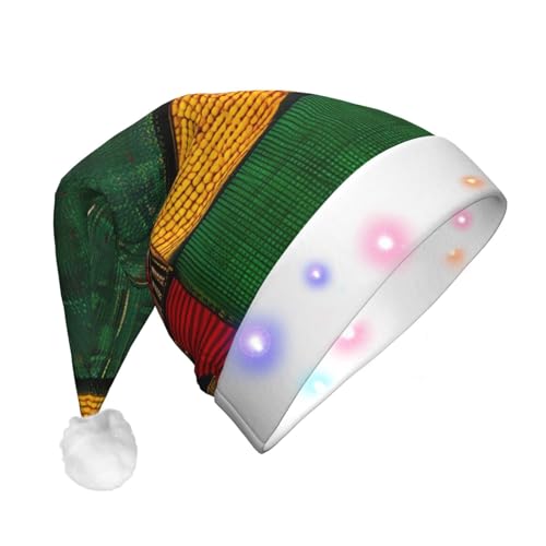 Weihnachtsmütze im afrikanischen Stil, Patchwork-Druck, mit LED-Lichtern, für Erwachsene, Unisex, bequem, festlich, Partyhut von SDFHU