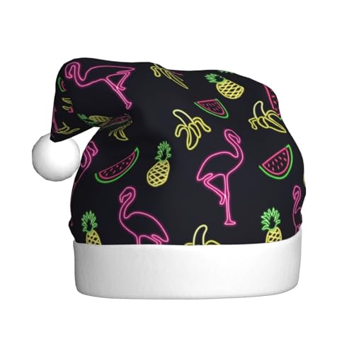 Weihnachtsmütze mit Ananas-Banananen-Flamingo-Druck, lustige Weihnachtsmütze für Erwachsene, Urlaubsmütze, Accessoire für Weihnachtsfeier von SDFHU