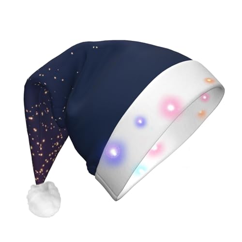 Weihnachtsmütze mit Himmel und Sternen, mit LED-Lichtern, für Erwachsene, Unisex, bequem, festlich, Partyhut, Marineblau von SDFHU