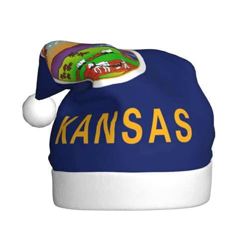 Weihnachtsmütze mit Kansas Staatsflagge, lustige Weihnachtsmütze für Erwachsene, Urlaubsmütze, Accessoire für Weihnachtsfeier von SDFHU