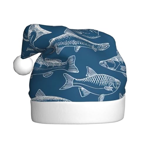 Weihnachtsmütze mit Ozeanfisch-Aufdruck, lustige Weihnachtsmütze für Erwachsene, Urlaubsmütze, Accessoire für Weihnachtsfeier von SDFHU