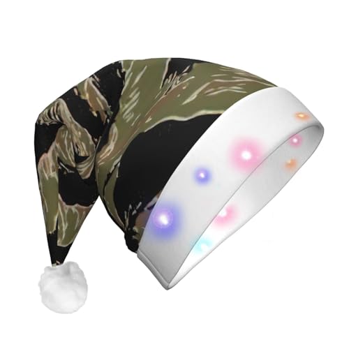 Weihnachtsmütze mit Tigerstreifen, Camouflage-Druck, mit LED-Lichtern, für Erwachsene, Unisex, bequem, festlich, Partyhut von SDFHU