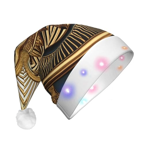 Weihnachtsmütze mit altägyptischer Aufschrift "Sun Old Egyptian Timeless Grace" mit LED-Lichtern für Erwachsene, Unisex, bequem, festlich, Partyhut von SDFHU