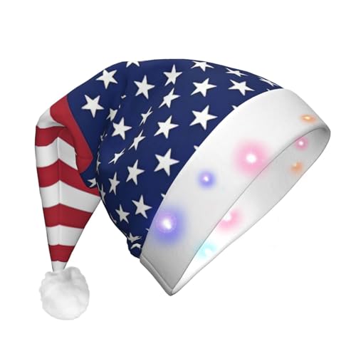 Weihnachtsmütze mit amerikanischer Flagge, Sterne, Streifen, mit LED-Lichtern, für Erwachsene, Unisex, bequem, festlich, Partyhut von SDFHU