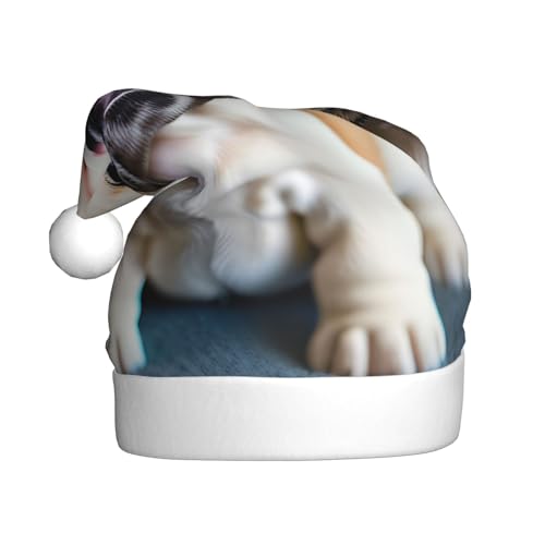 Weihnachtsmütze mit niedlichem Bulldoggen-Motiv, lustiger Weihnachtsmannhut für Erwachsene, Urlaubsmütze, Zubehör für Weihnachtsfeier von SDFHU