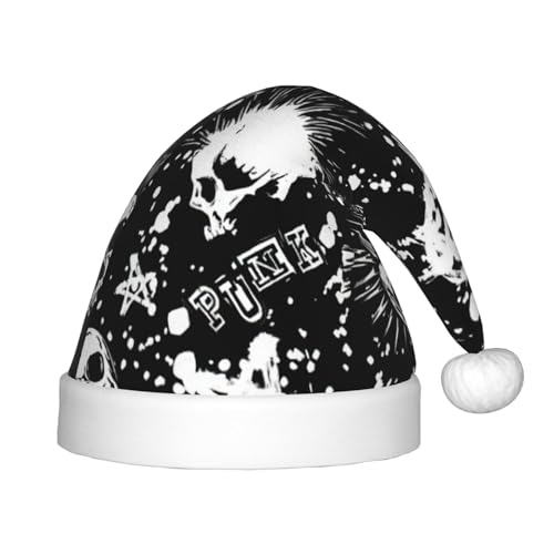 Weißer Punk-Totenkopf-Druck, Outdoor-Weihnachts-Kopfbedeckung, Weihnachts-Partys, personalisierte Weihnachtsmannmütze, Weihnachtszubehör von SDFHU