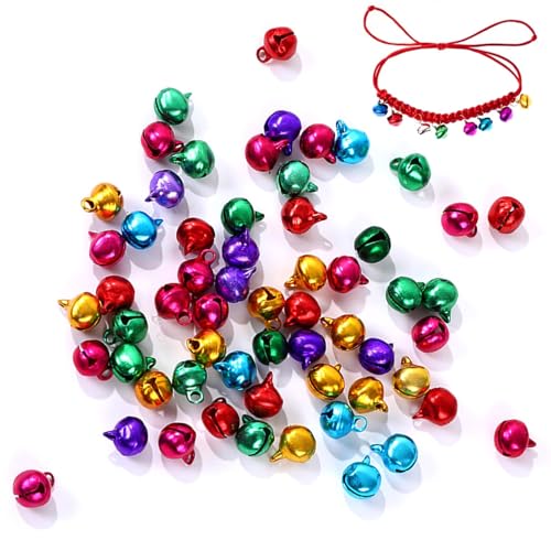 200 Pcs Glöckchen Bunt, Glöckchen zum Basteln, Metallglöckchen Bunt für Handwerk, Schmuck, Festival Dekoration, Haustier Glocken-Kleine Schellen Glöckchen 10mm von SDFLKAE