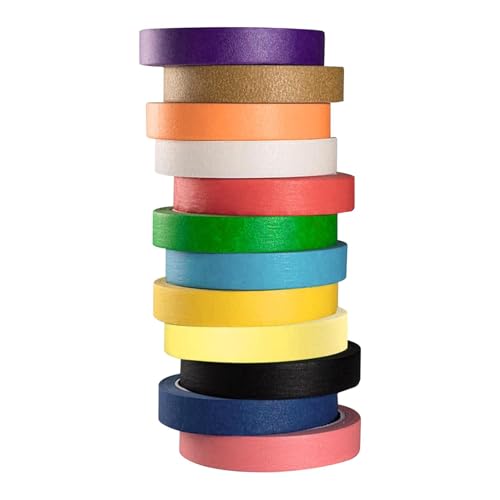 SDFLKAE Masking Tape 12 Rollen, 12 Farbe Klebeband Bunt, Kreppband Malerband 10mm x 13m, Beschreibbare Washi Tape Set für DIY Scrapbook Dekoratives Handwerk, für Alle DIY Begeisterten von SDFLKAE