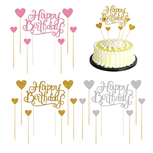 6 Sätze Cupcake Topper, Alles Gute zum Geburtstag Kuchen Topper, Cake Topper Geburtstagstorte, Kuchendeckel, 3 Farben, für Geburtstagsfeiern und Jubiläen Verwendet von Qanye