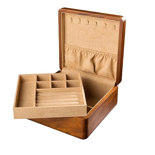 SDGBCXD, Schmuckschatulle aus Teakholz, quadratische Aufbewahrungsbox, Schmuck-Aufbewahrungsbox for Ohrringe, Armreifen, Armbänder, Halsketten, Ringe, Aufbewahrung for Damen und Mädchen,Schmuckkästch von SDGBCXD