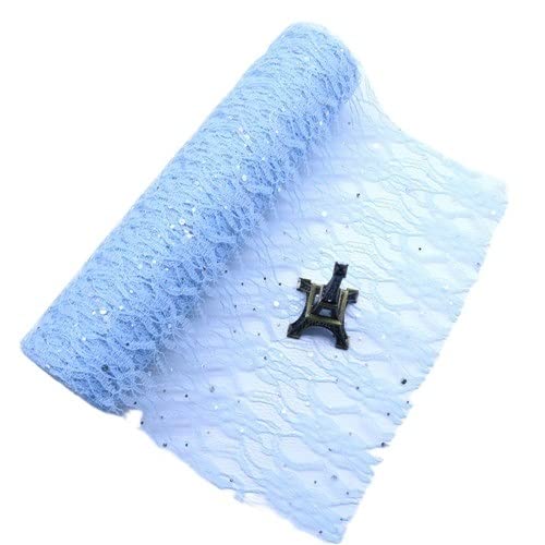 SDGBCXD, Spitze Glitter Pailletten Tüll Rolle Netting Stoff Tüll Spool Tisch Läufer Party Hochzeit Festival Home Dekoration,Eugen Schnur.(Light Blue) von SDGBCXD