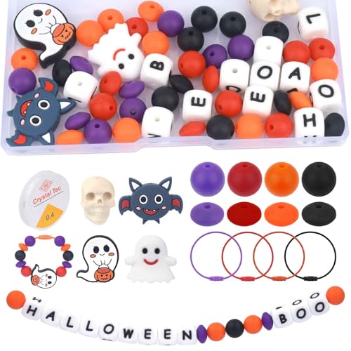 SDIDVIEXPERT Halloween-Silikonperlen, Silikonperlen, Halloween-Buchstabenperlen für Perlenarmbänder, Anhänger, Halsketten, Ohrringe, Schlüsselanhänger, Schmuckherstellung (60 Stück) von SDIDVIEXPERT