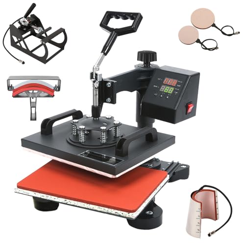 30x25cm 5IN1 Heat Press machine Transferpresse Hitzepresse Heißpresse Maschine 360 Grad Drehung Mulitifunktional Textilpresse für T-Shirts Becher Platten Kappe von SDKEHUI